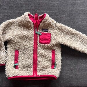 Patagonia Cream Sherpa Jacket with Pink Trim for Kids